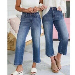 JUDY BLUE High Waist Look At Me Now Wide Leg Crop Jeans 88592 size 7/28